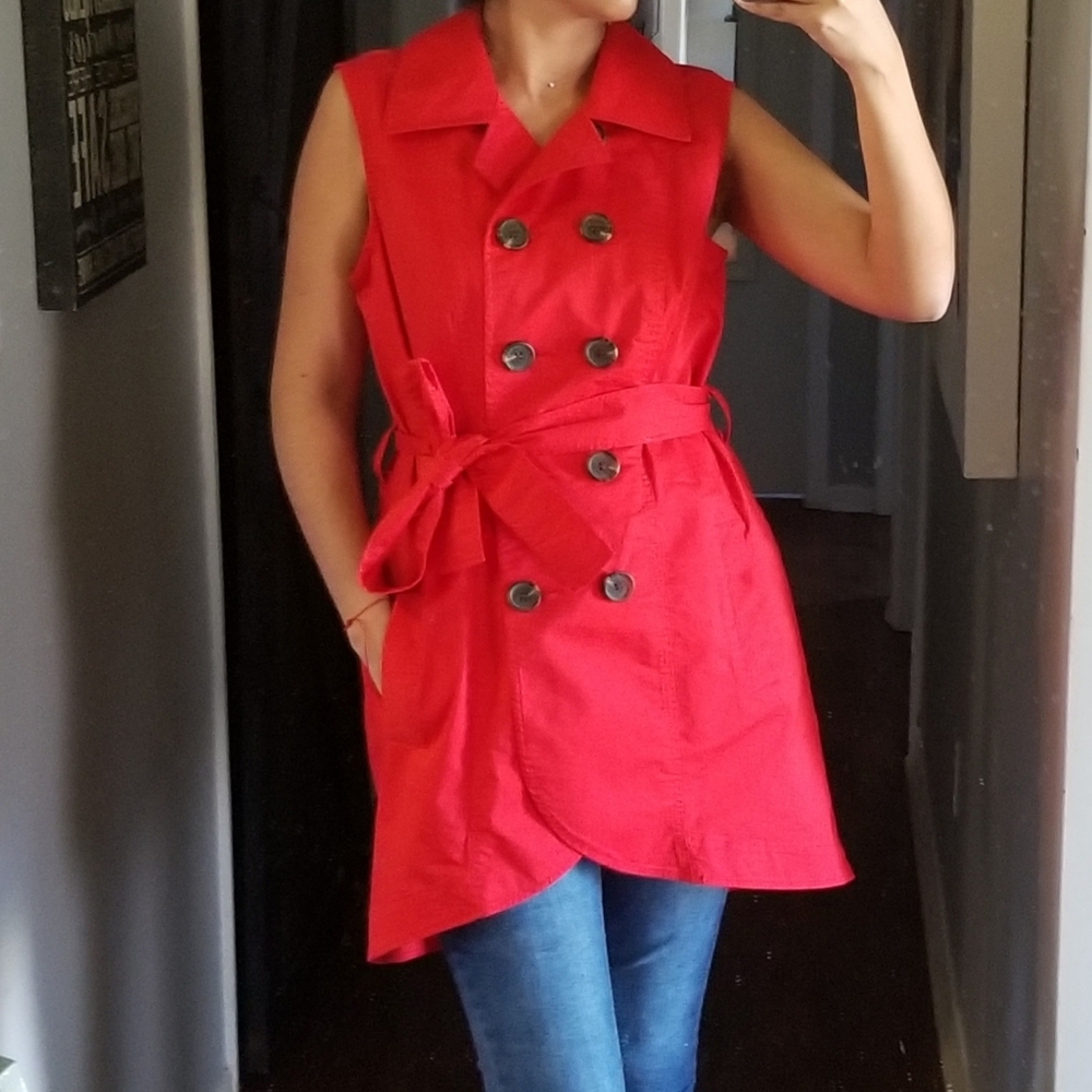 👗CABI RED SLEVELESS DRESSCOAT. - Picture 13 of 16